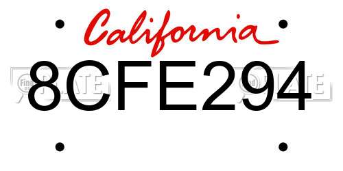 8CFE294 California License Plate