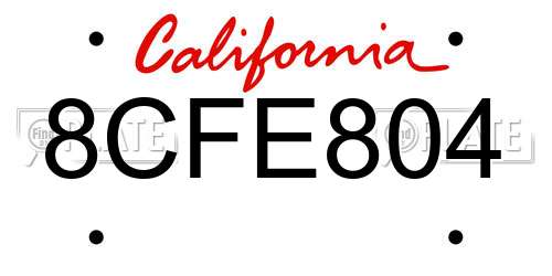 8CFE804 California License Plate