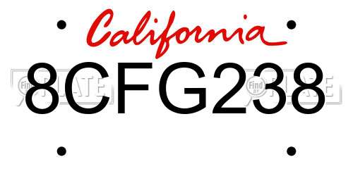 8CFG238 California License Plate
