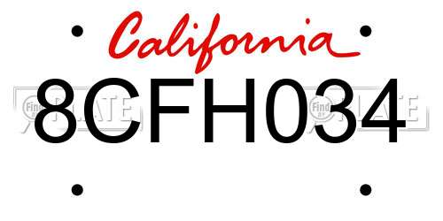 8CFH034 California License Plate