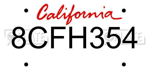 8CFH354 California License Plate
