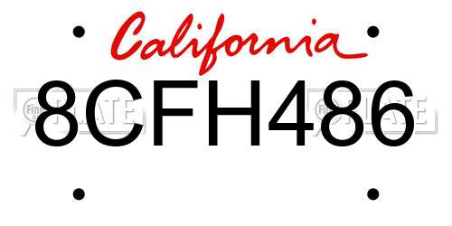8CFH486 California License Plate