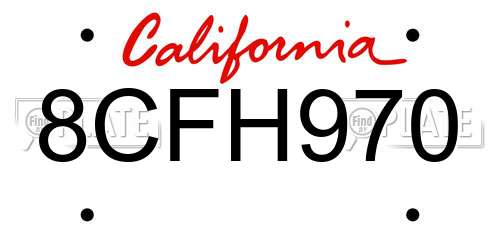 8CFH970 California License Plate