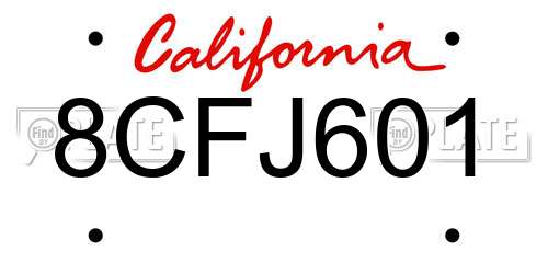 8CFJ601 California License Plate
