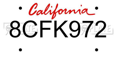 8CFK972 California License Plate