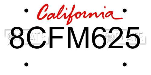 8CFM625 California License Plate