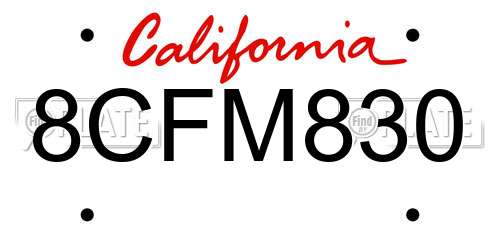 8CFM830 California License Plate