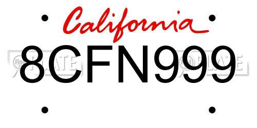 8CFN999 California License Plate