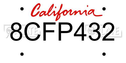 8CFP432 California License Plate