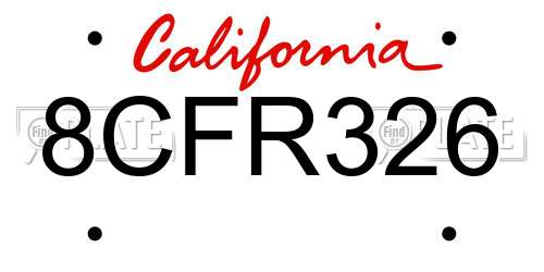 8CFR326 California License Plate