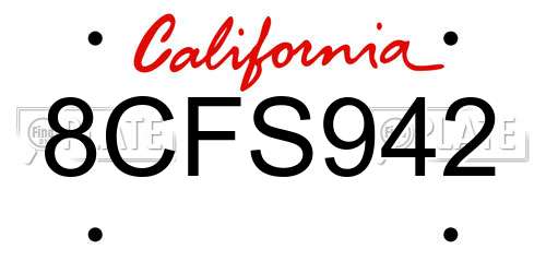 8CFS942 California License Plate