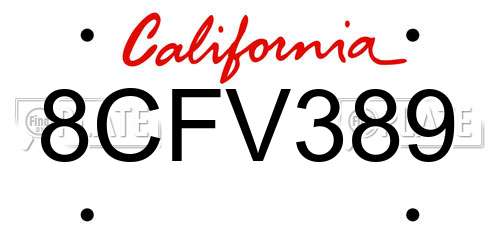 8CFV389 California License Plate