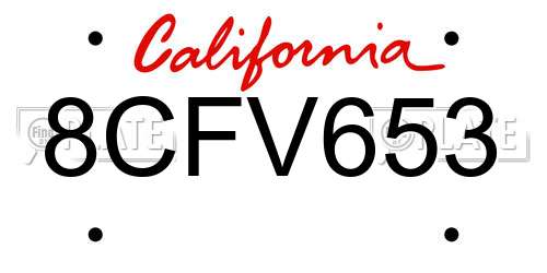 8CFV653 California License Plate