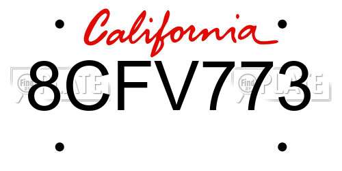 8CFV773 California License Plate