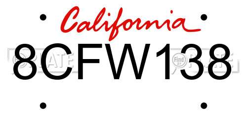 8CFW138 California License Plate