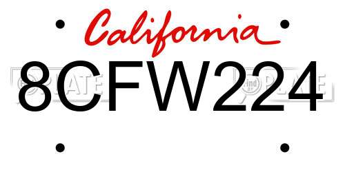 8CFW224 California License Plate