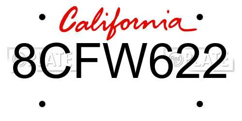 8CFW622 California License Plate