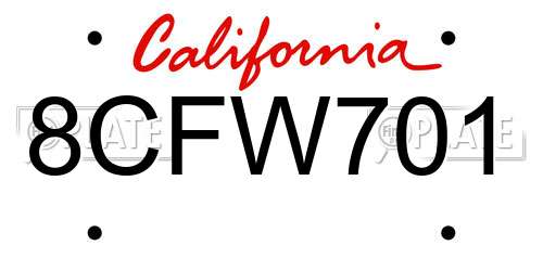 8CFW701 California License Plate