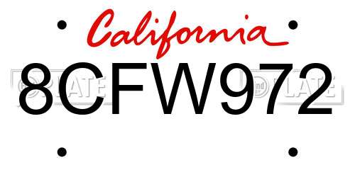 8CFW972 California License Plate
