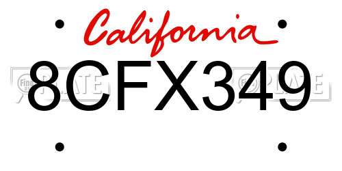8CFX349 California License Plate