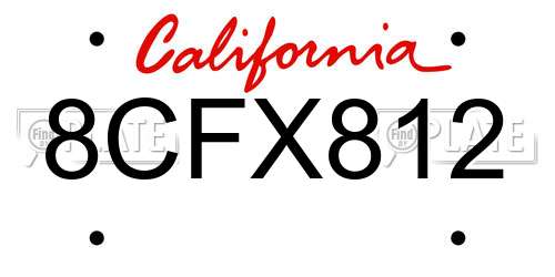 8CFX812 California License Plate
