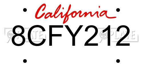 8CFY212 California License Plate