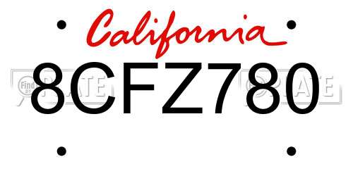 8CFZ780 California License Plate