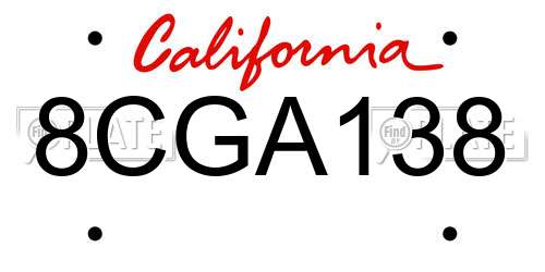 8CGA138 California License Plate