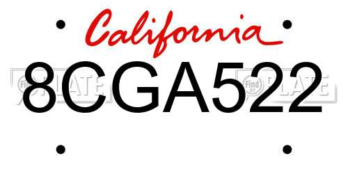 8CGA522 California License Plate
