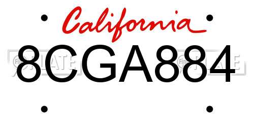 8CGA884 California License Plate