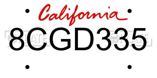8CGD335 California License Plate