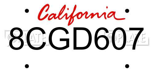 8CGD607 California License Plate