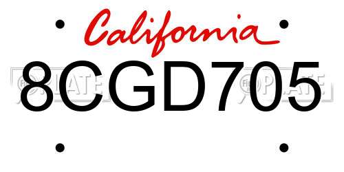 8CGD705 California License Plate