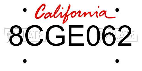 8CGE062 California License Plate