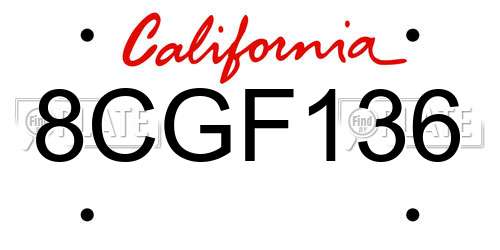 8CGF136 California License Plate