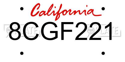 8CGF221 California License Plate