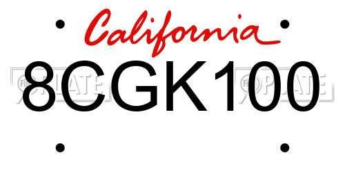 8CGK100 California License Plate