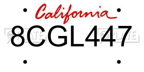 8CGL447 California License Plate