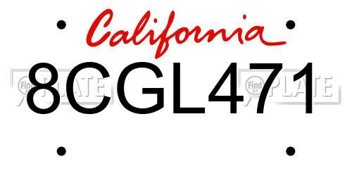 8CGL471 California License Plate