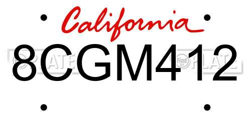 8CGM412 California License Plate