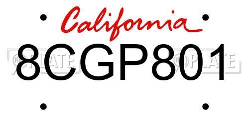 8CGP801 California License Plate