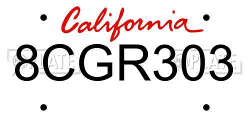 8CGR303 California License Plate