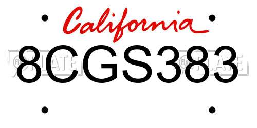 8CGS383 California License Plate
