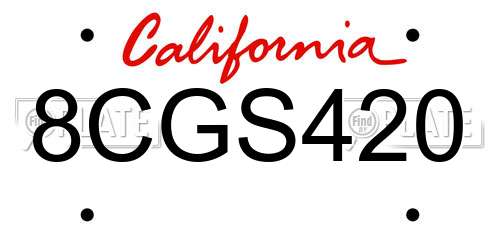 8CGS420 California License Plate