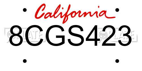 8CGS423 California License Plate