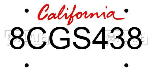 8CGS438 California License Plate