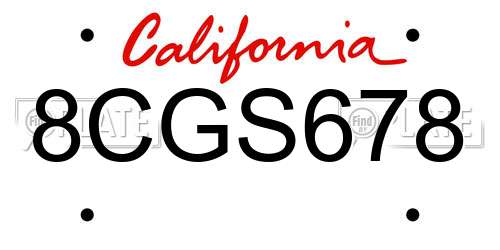 8CGS678 California License Plate