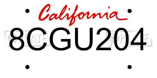 8CGU204 California License Plate