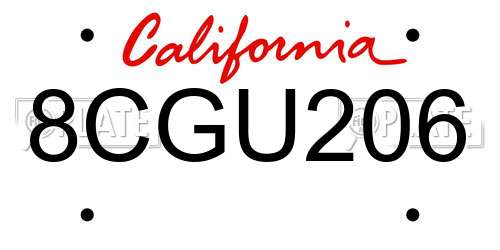 8CGU206 California License Plate