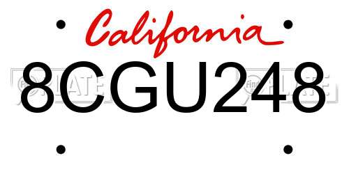8CGU248 California License Plate